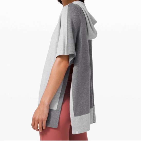 Lululemon Heathered light asphalt gray knit hoodie Opened Up Poncho sweater - Picture 4 of 13